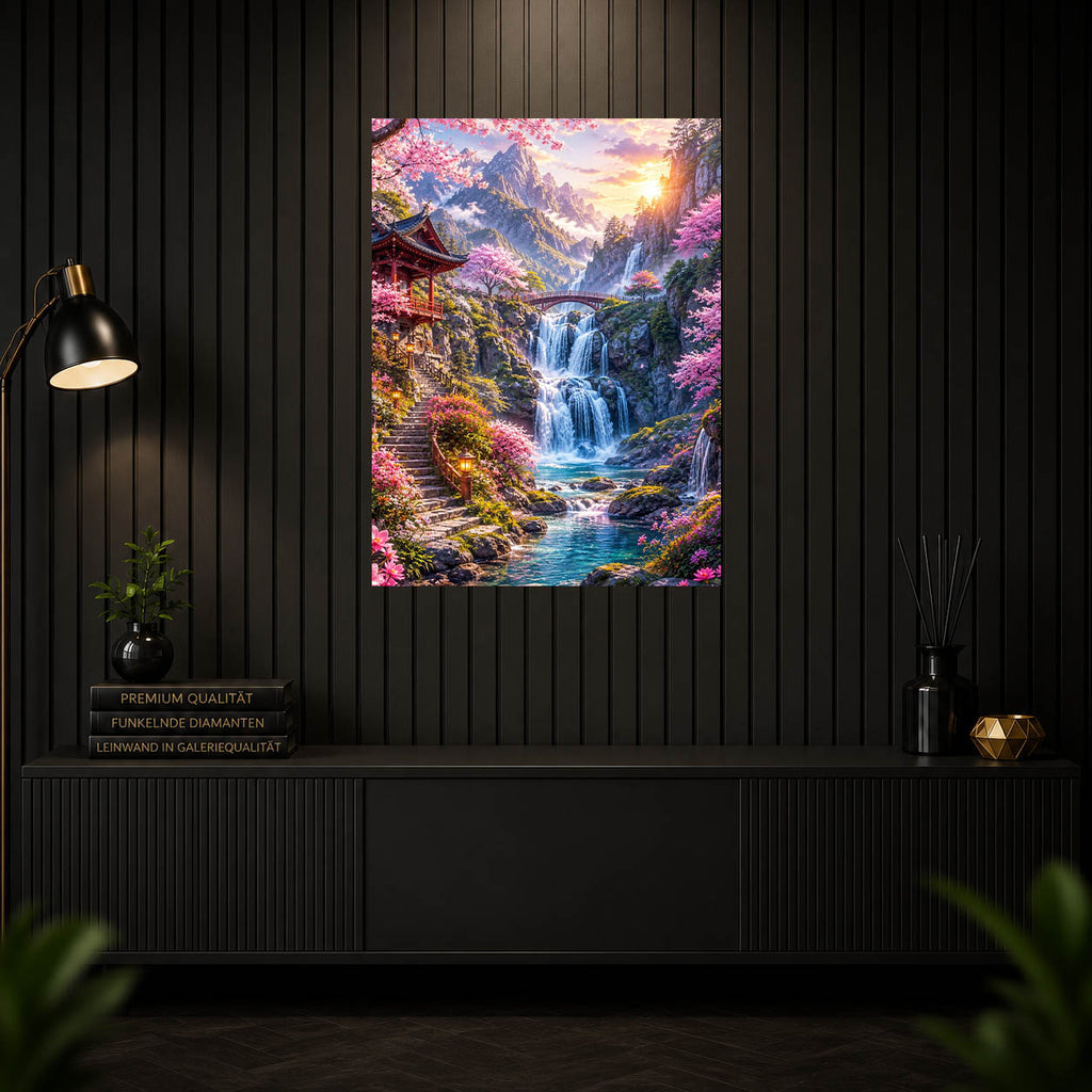 Diamond Painting – Tempel der Kirschblütenfälle