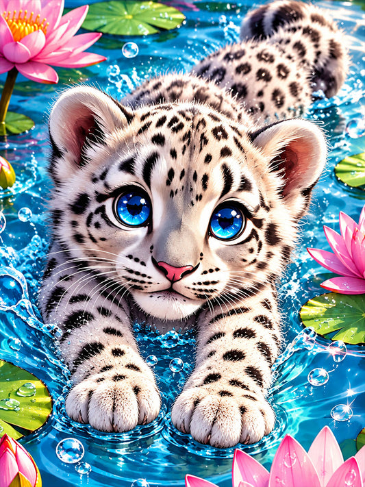 Diamond Painting - Schneeleopardenbaby