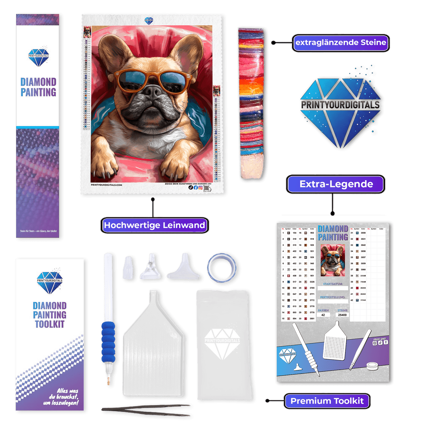 Diamond Painting - Mops im Rettungsring