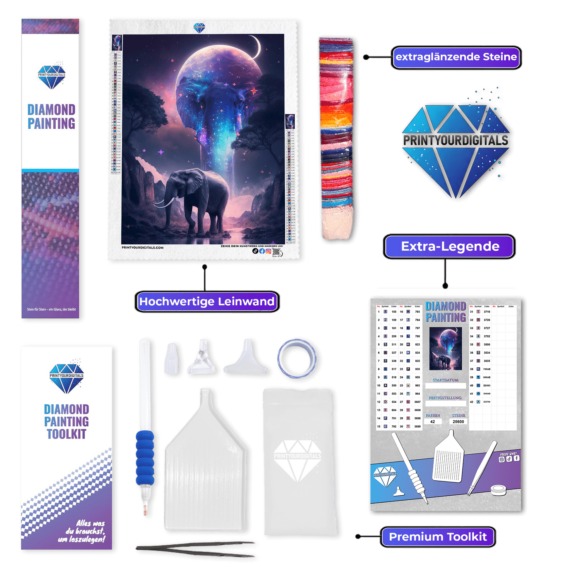 Diamond Painting - Elefantenmondlicht