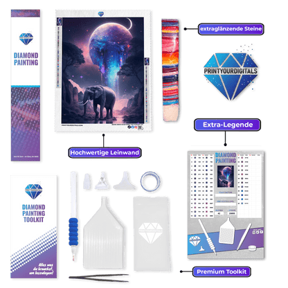Diamond Painting - Elefantenmondlicht