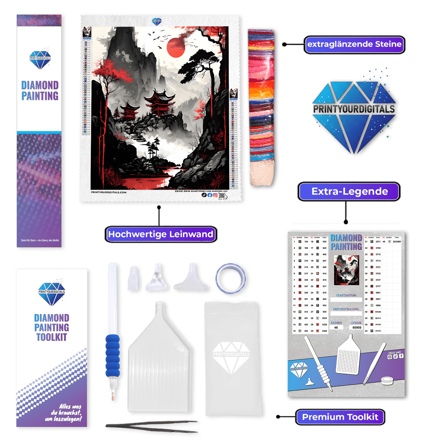 Diamond Painting - Roter Mond über Kyoto