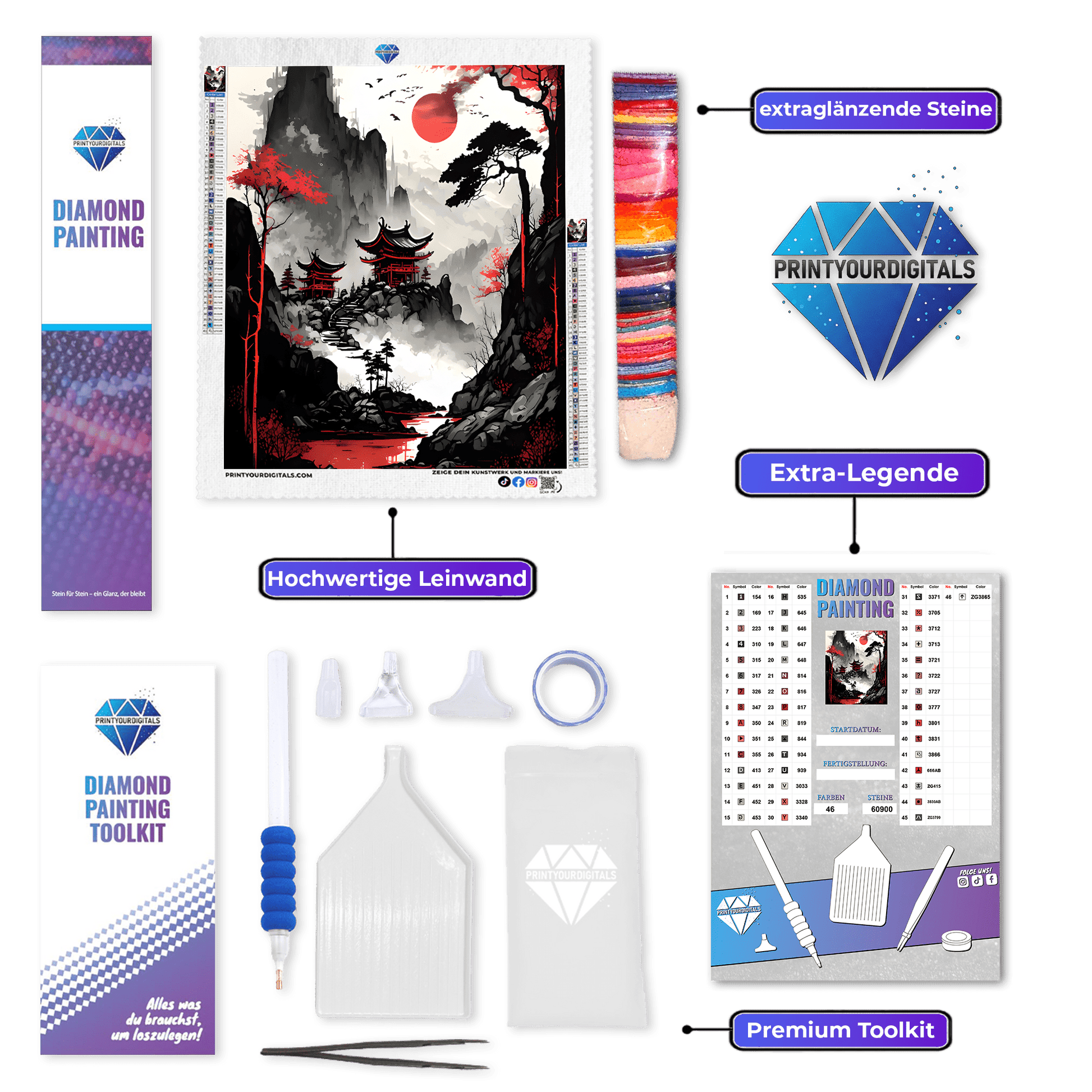 Diamond Painting - Roter Mond über Kyoto