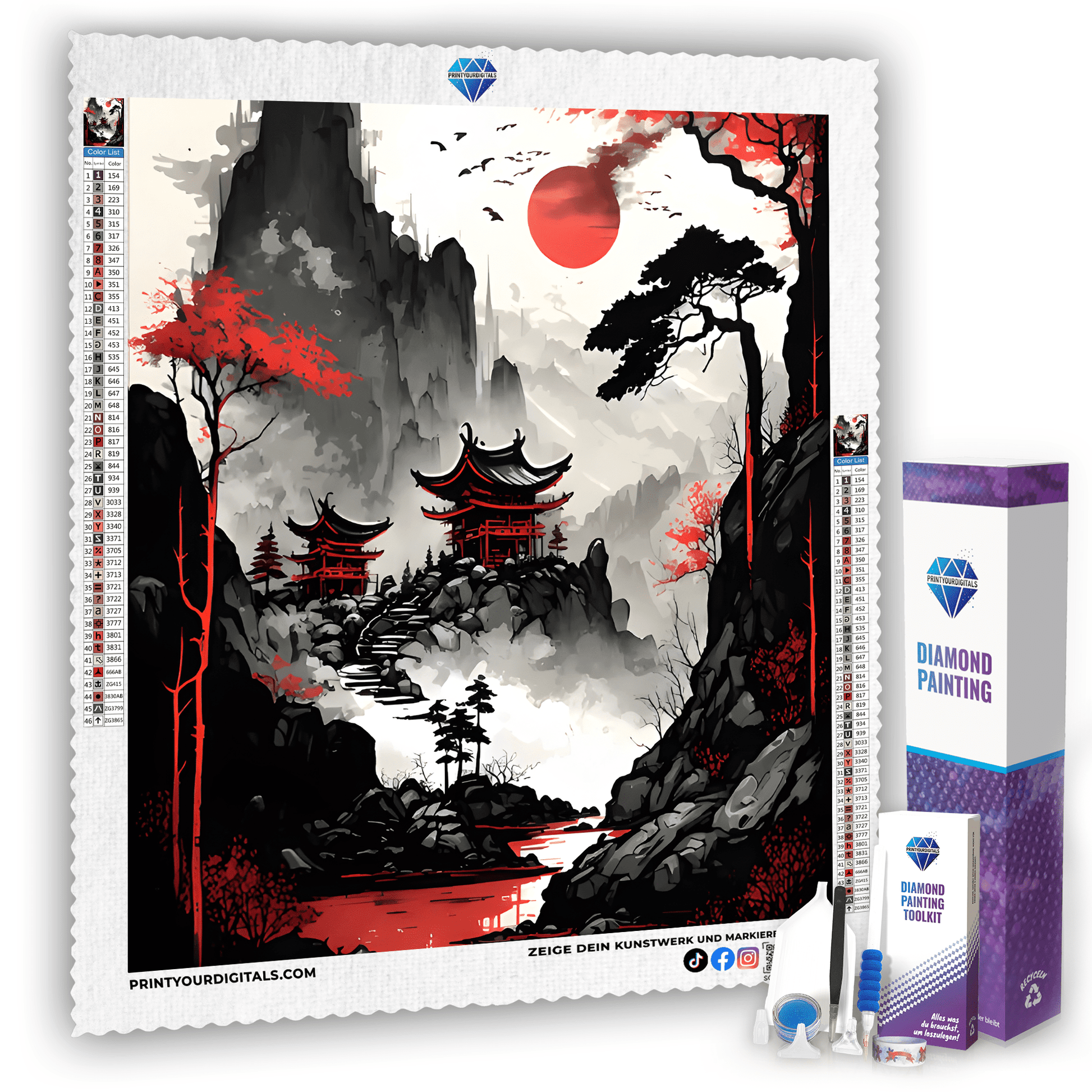 Diamond Painting - Roter Mond über Kyoto