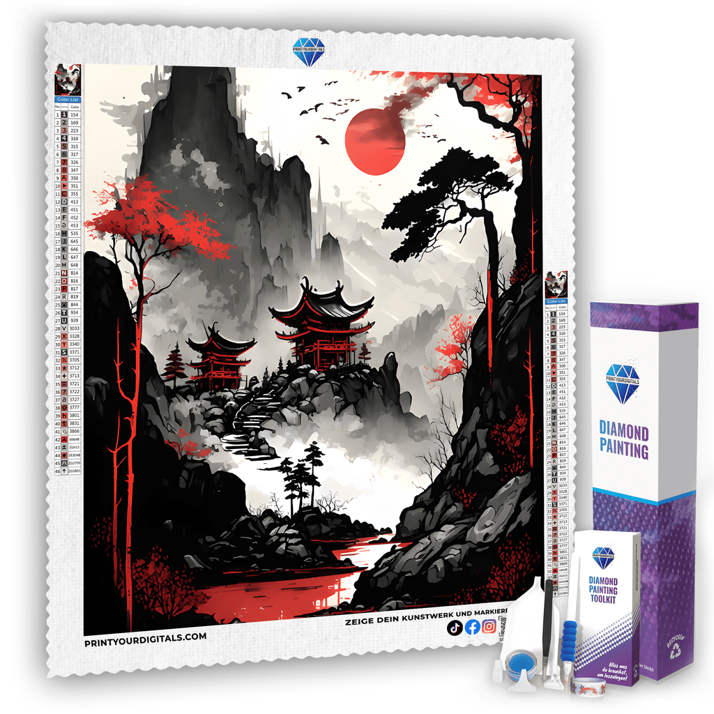 Diamond Painting - Roter Mond über Kyoto