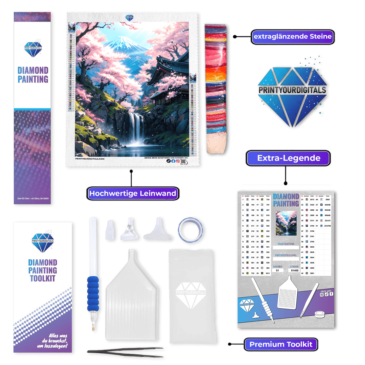 Diamond Painting - Frühling am Wasserfall