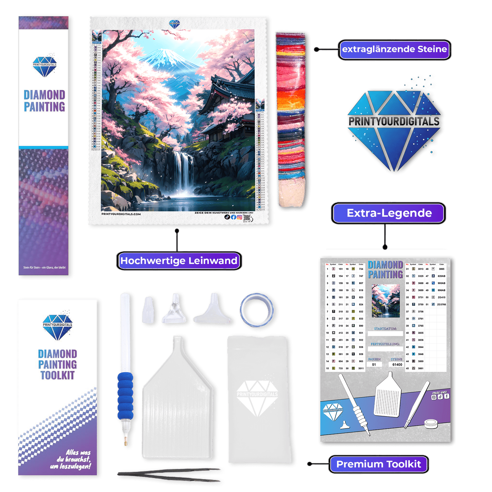 Diamond Painting - Frühling am Wasserfall