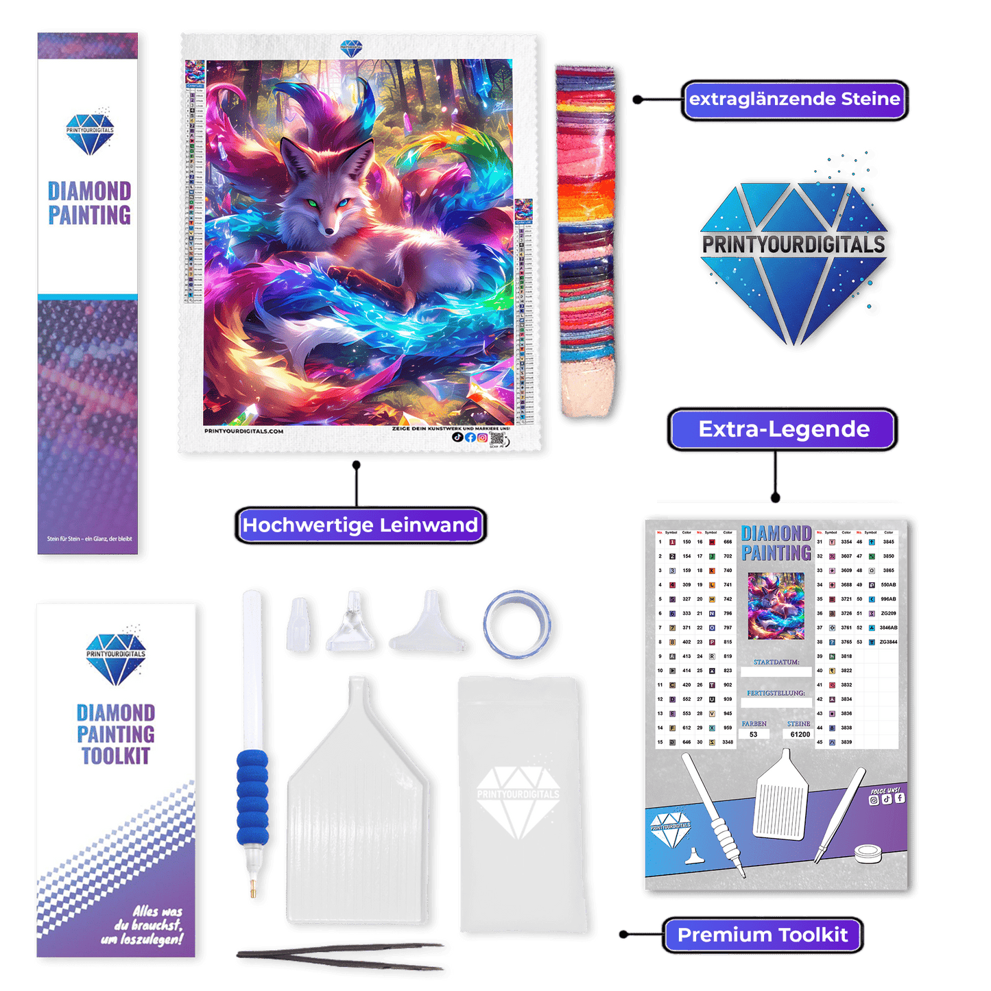 Diamond Painting - Kristallfuchs im Farbenrausch