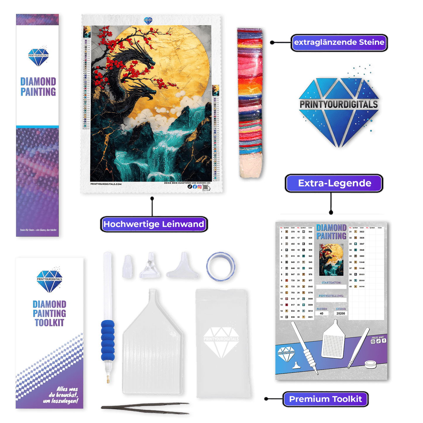 Diamond Painting - Zweiköpfiger Drache