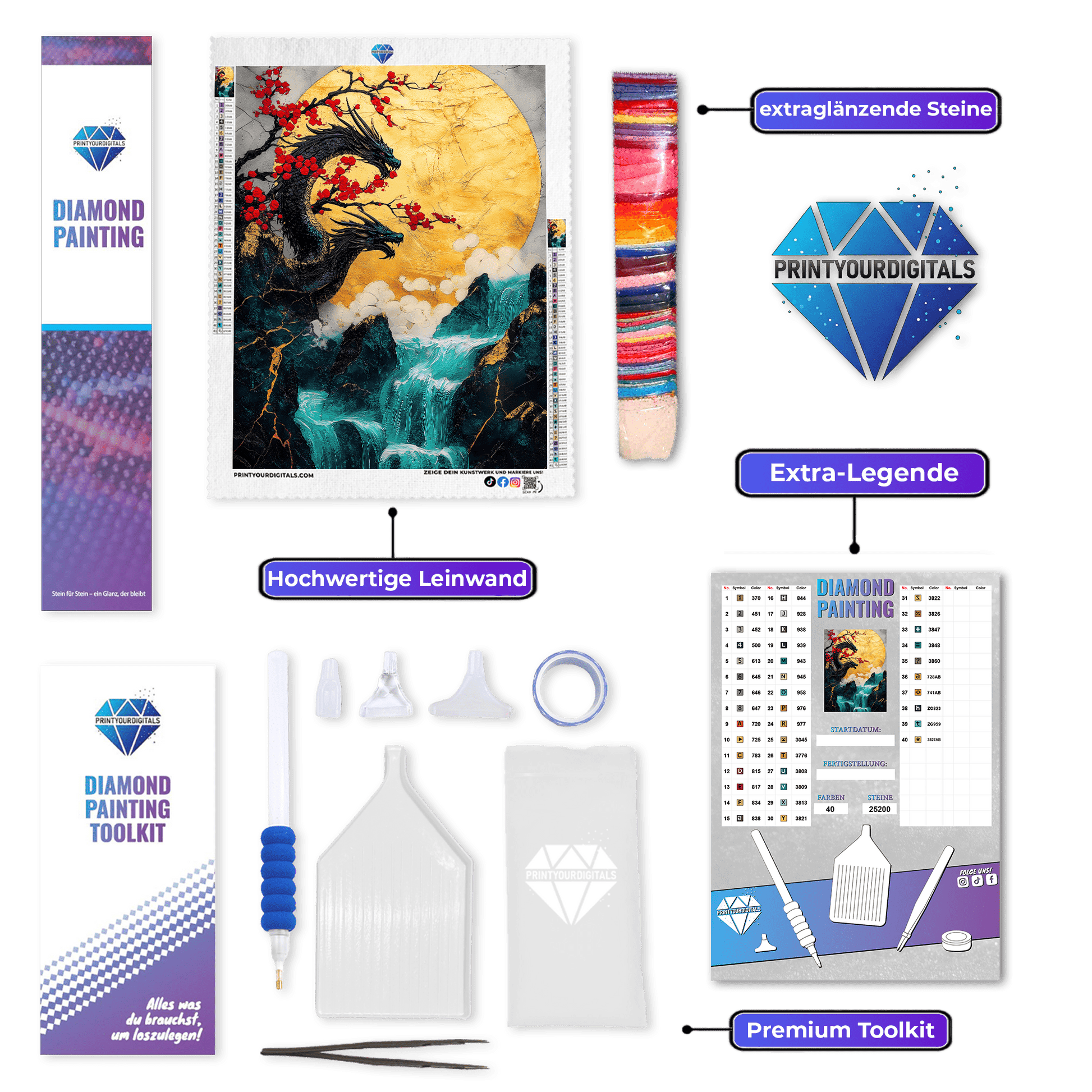 Diamond Painting - Zweiköpfiger Drache