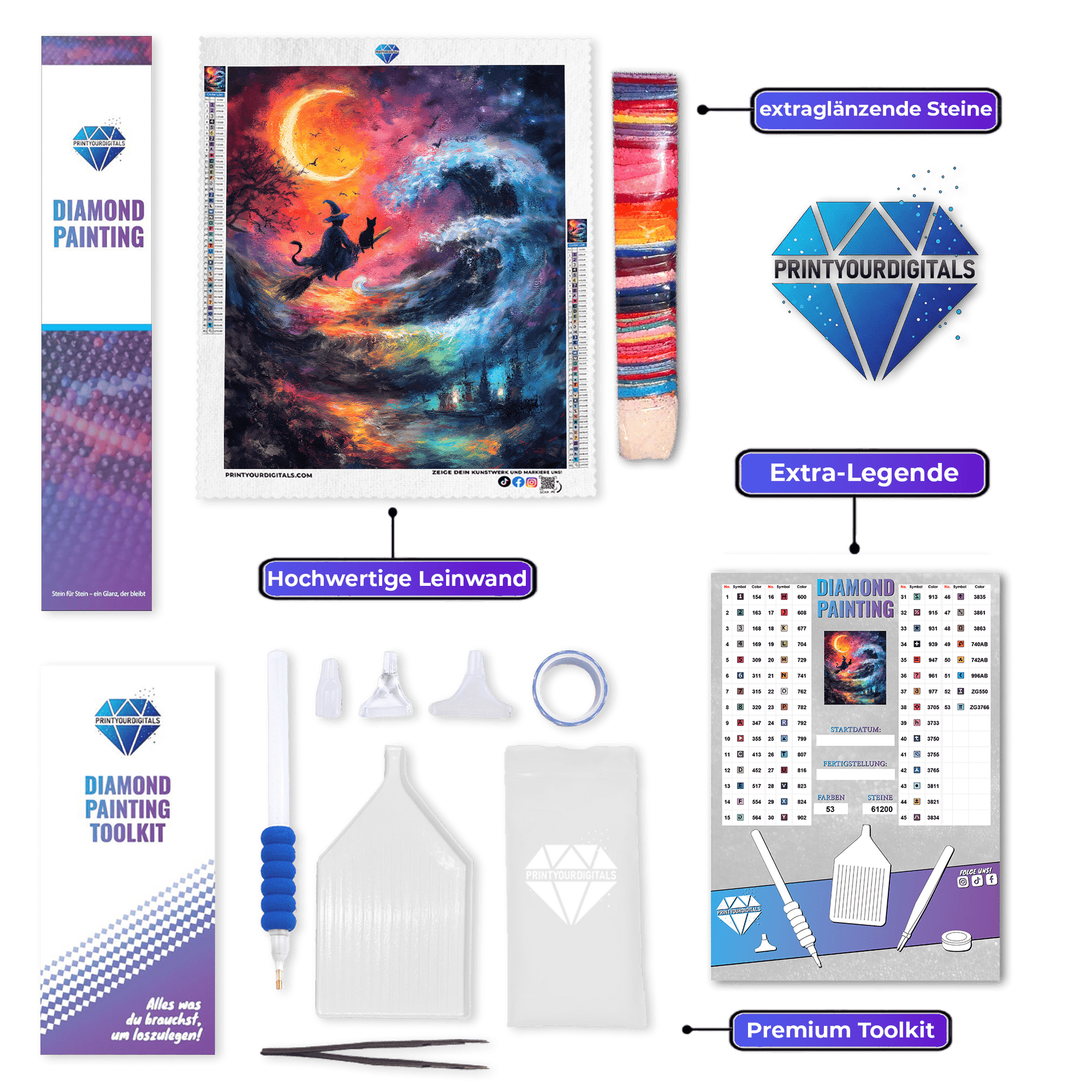 Diamond Painting - Hexenritt im Farbensturm