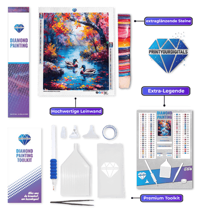 Diamond Painting - Romantische Enten am Herbstsee