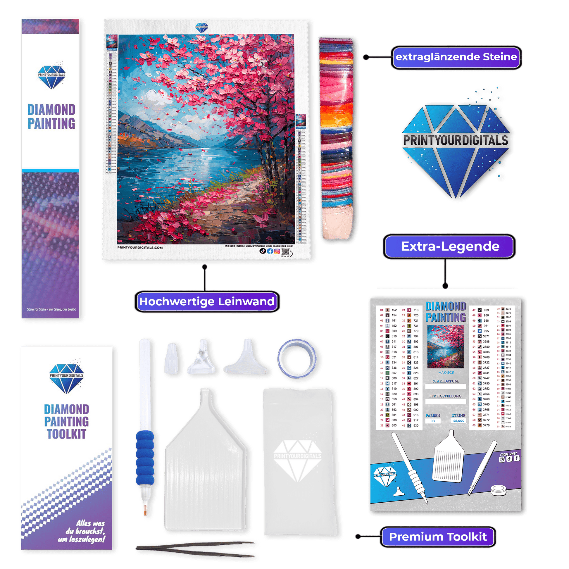 Diamond Painting – Blühende Kirschblüten am See