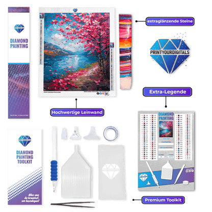 Diamond Painting – Blühende Kirschblüten am See