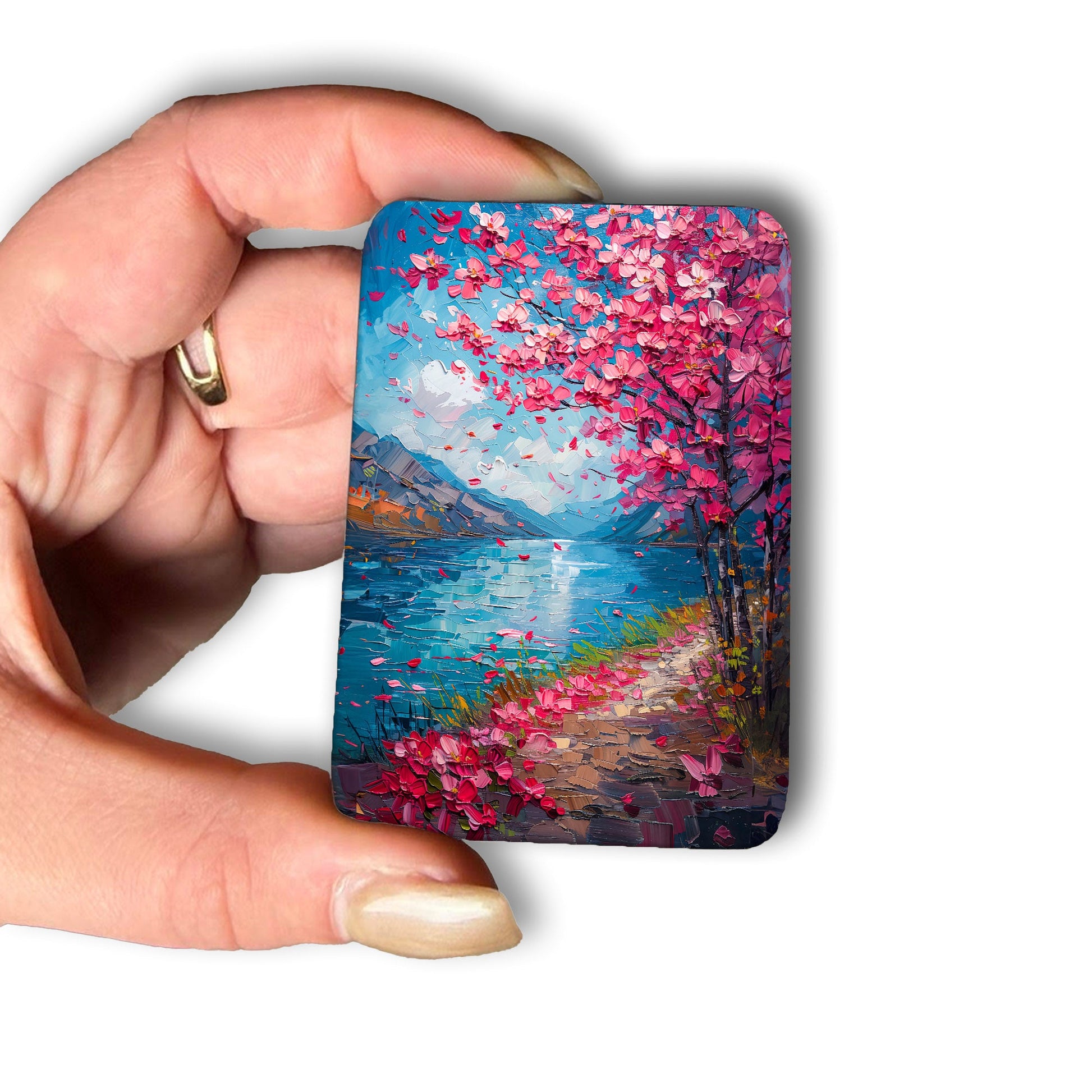 Cover Minder – Blühende Kirschblüten am See