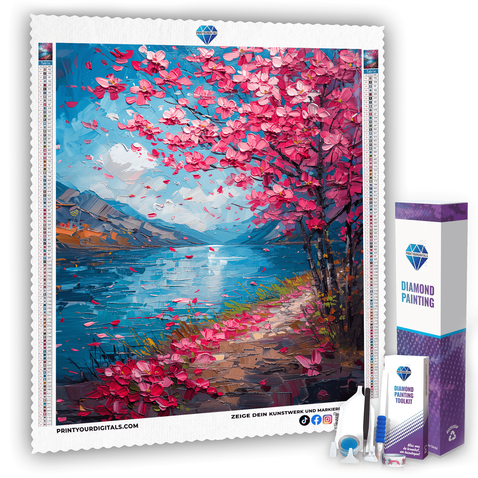 Diamond Painting – Blühende Kirschblüten am See