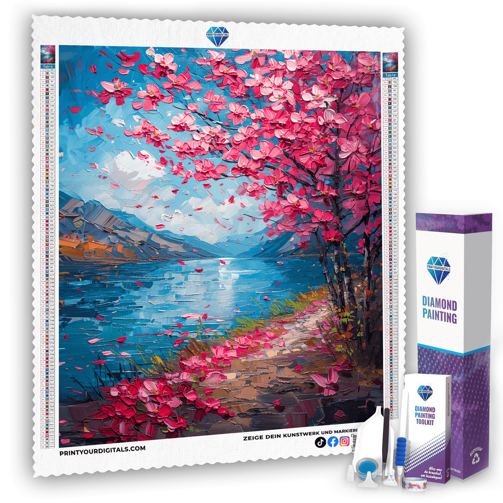 Diamond Painting – Blühende Kirschblüten am See