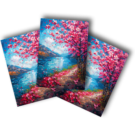Sticker – Blühende Kirschblüten am See