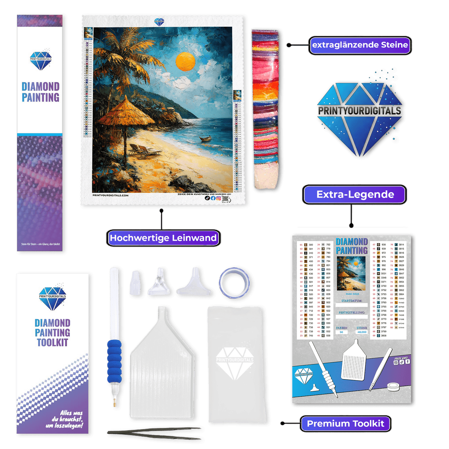 Diamond Painting – Tropischer Strand im Sonnenschein