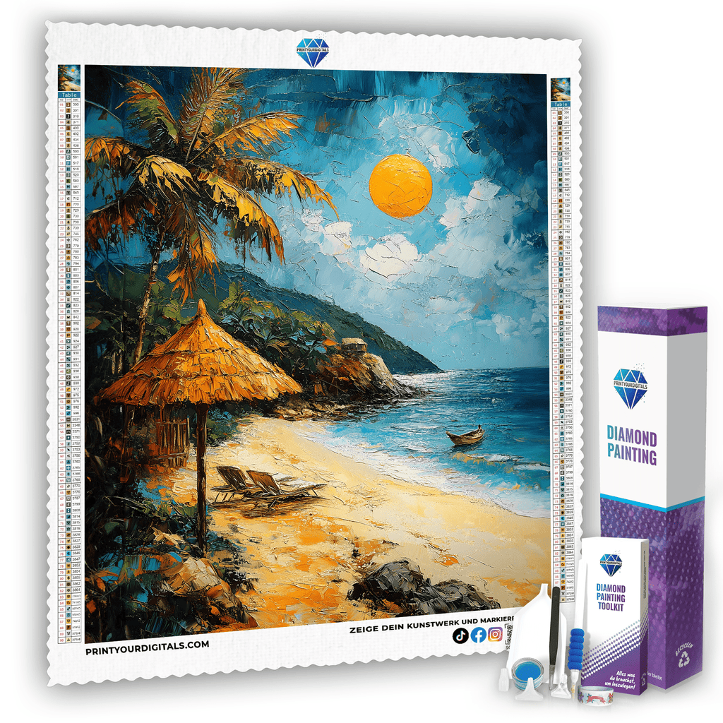 Diamond Painting – Tropischer Strand im Sonnenschein
