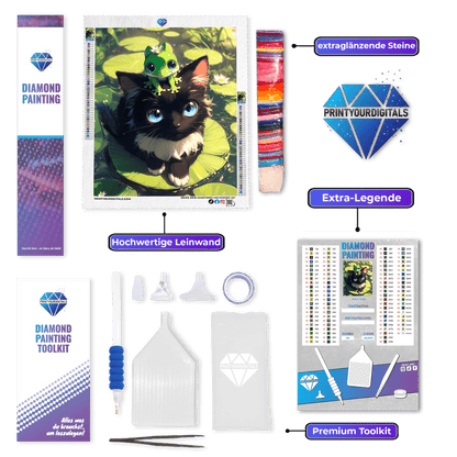 Diamond Painting – Süßes Kätzchen mit Froschfreund