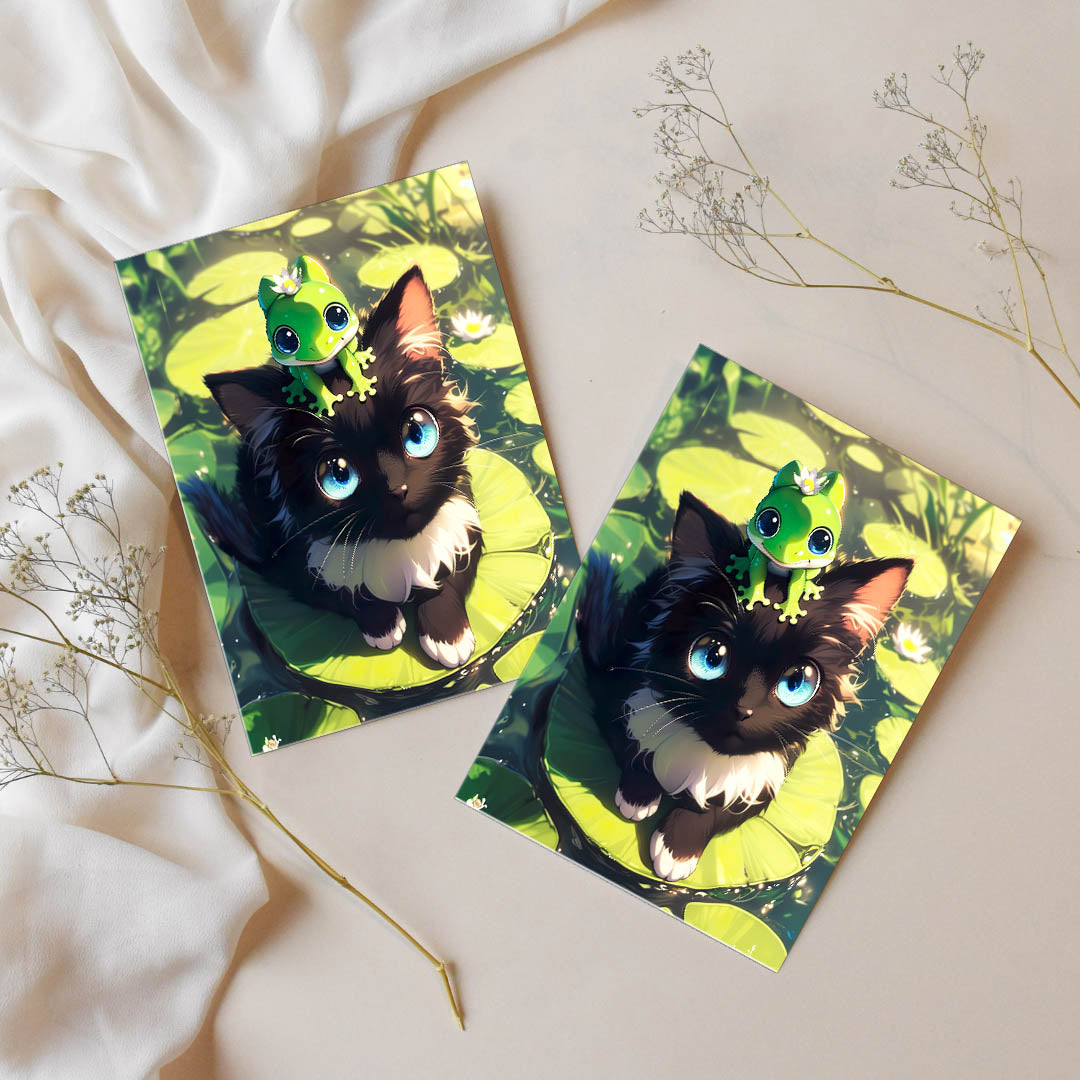 Sticker – Süßes Kätzchen mit Froschfreund