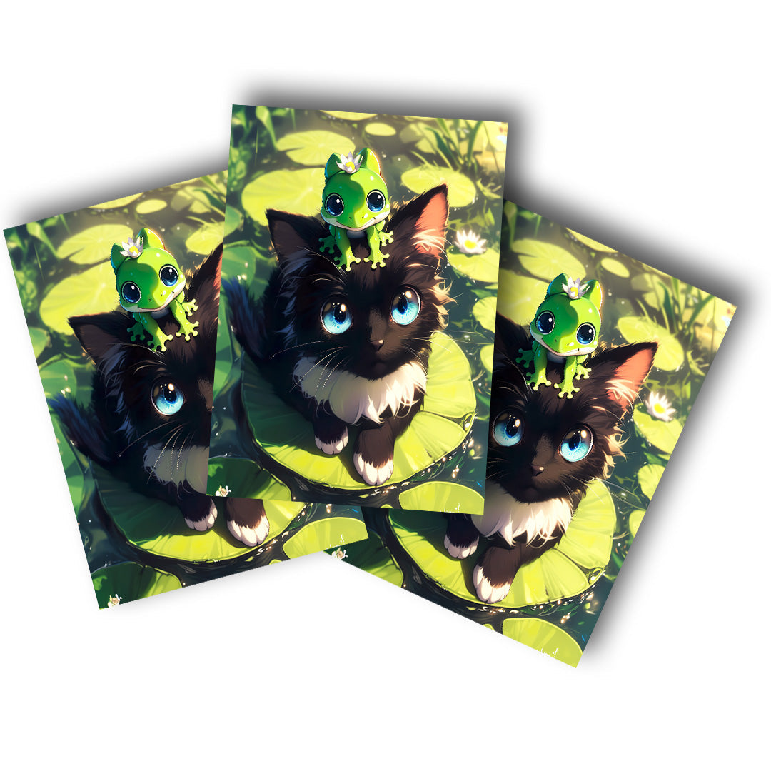 Sticker – Süßes Kätzchen mit Froschfreund