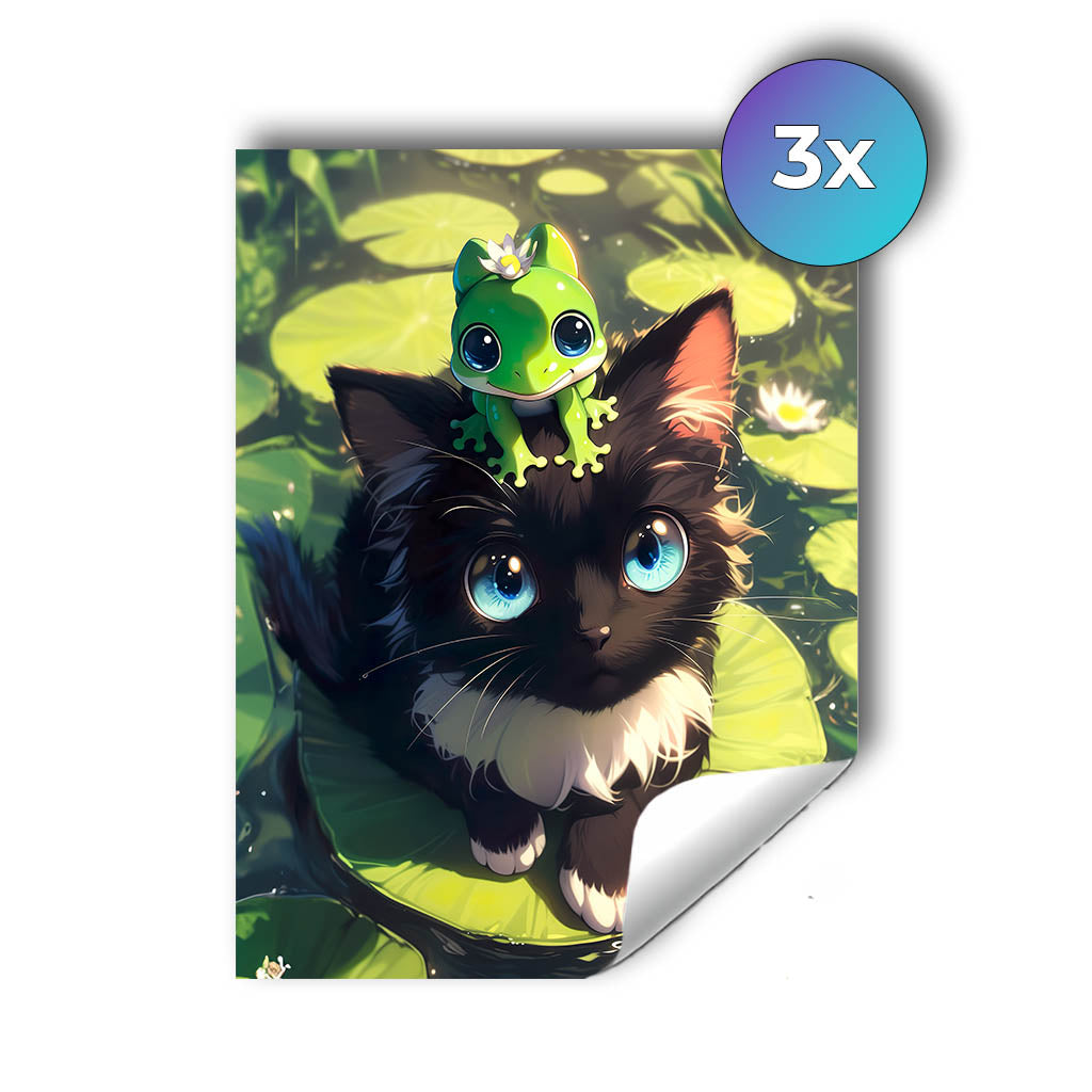 Sticker – Süßes Kätzchen mit Froschfreund