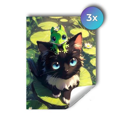 Sticker – Süßes Kätzchen mit Froschfreund