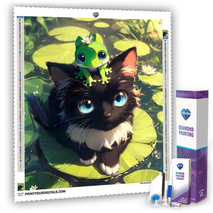 Diamond Painting – Süßes Kätzchen mit Froschfreund