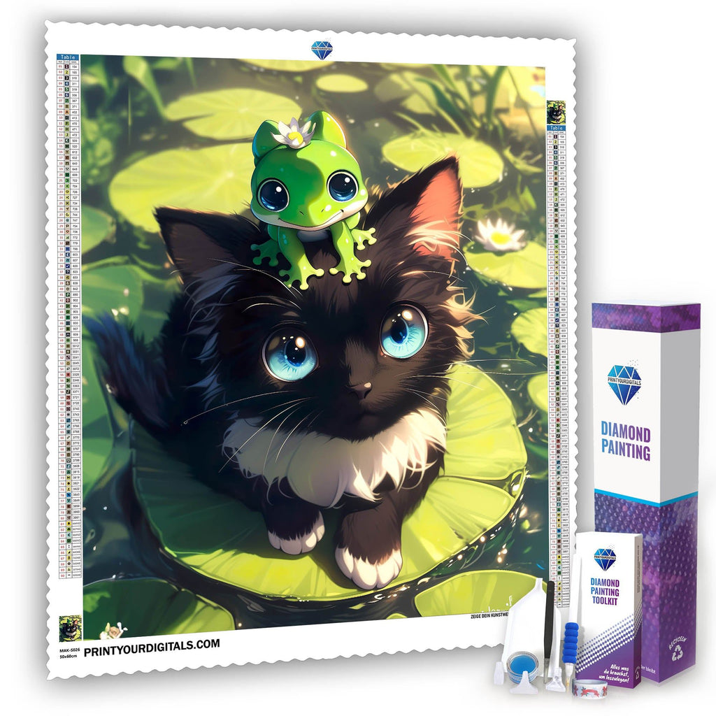 Diamond Painting – Süßes Kätzchen mit Froschfreund