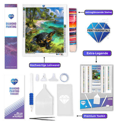 Diamond Painting – Tropische Schildkröte am Strand