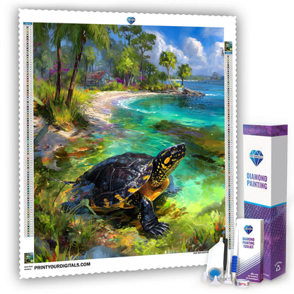 Diamond Painting – Tropische Schildkröte am Strand