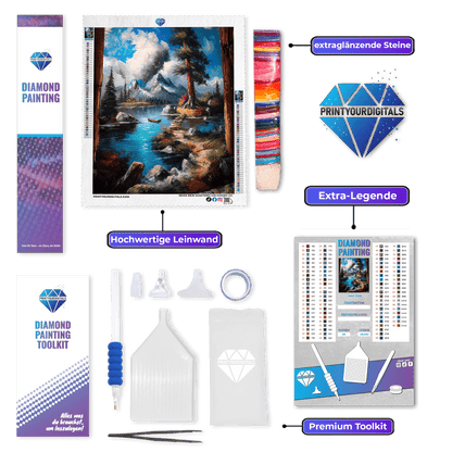 Diamond Painting – Berghütte am Kristallsee