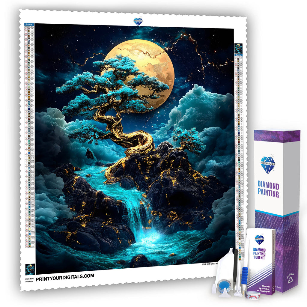 Diamond Painting – Goldener Mondbaum