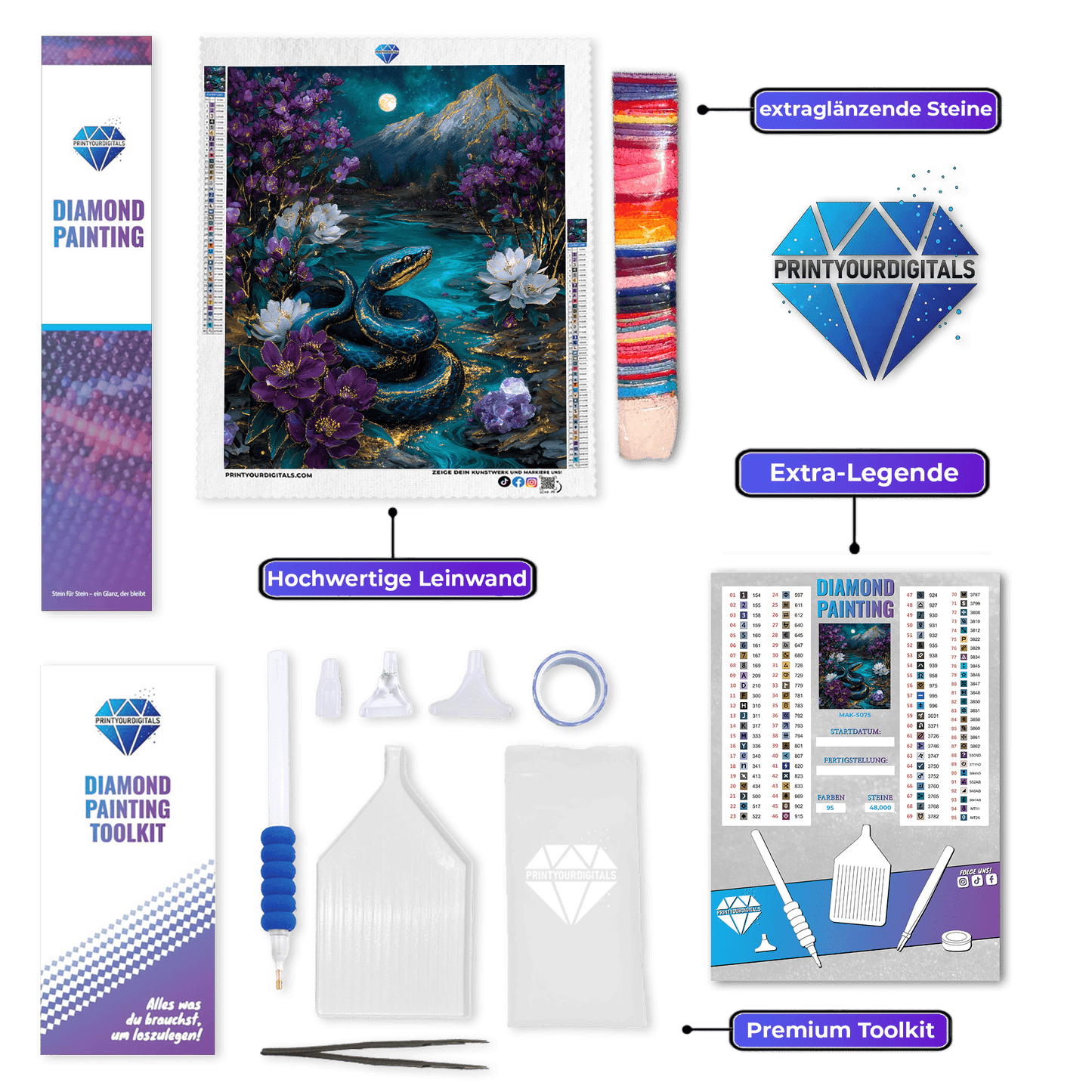 Diamond Painting – Goldene Mondschlange