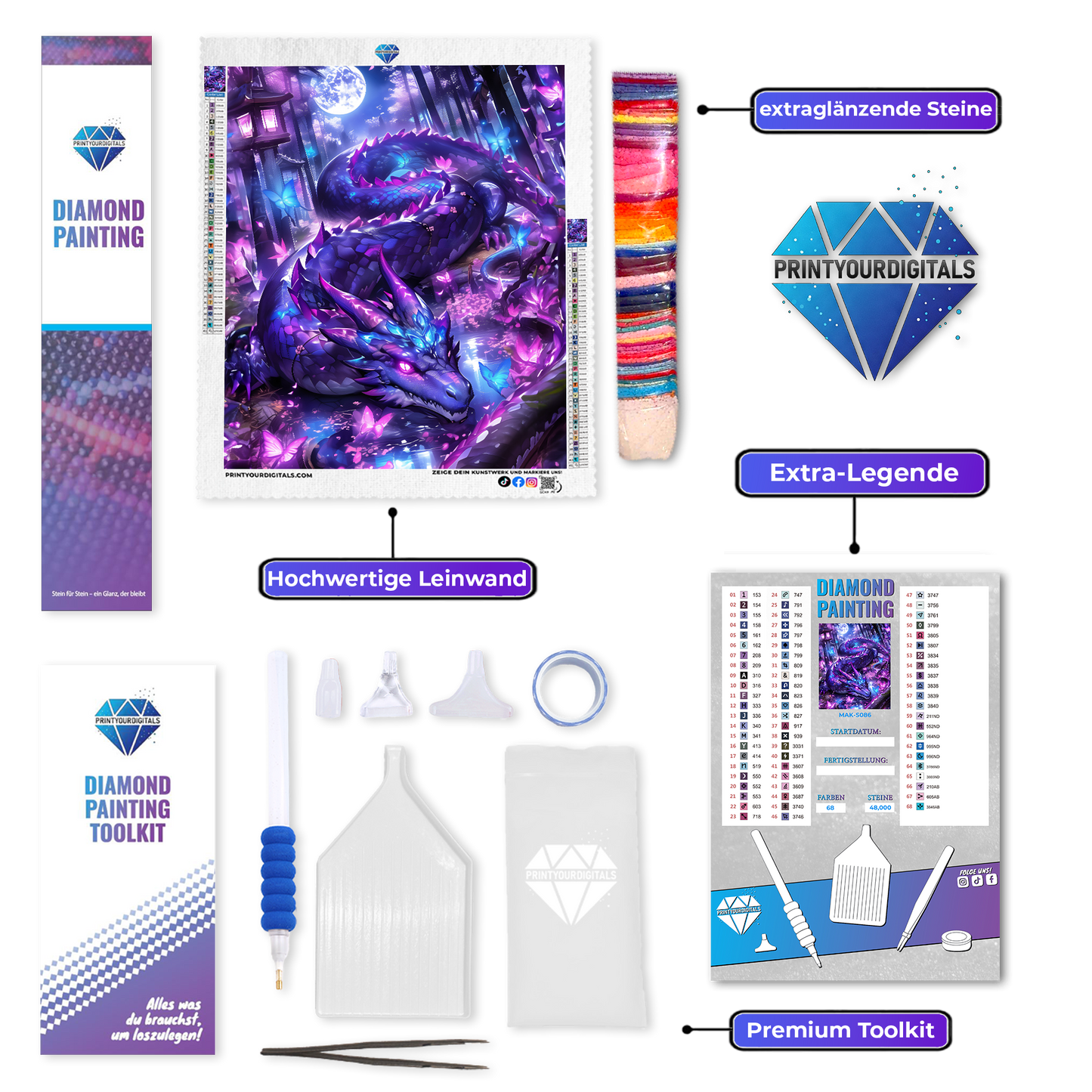 Diamond Painting - Monddrache im Lichterwald