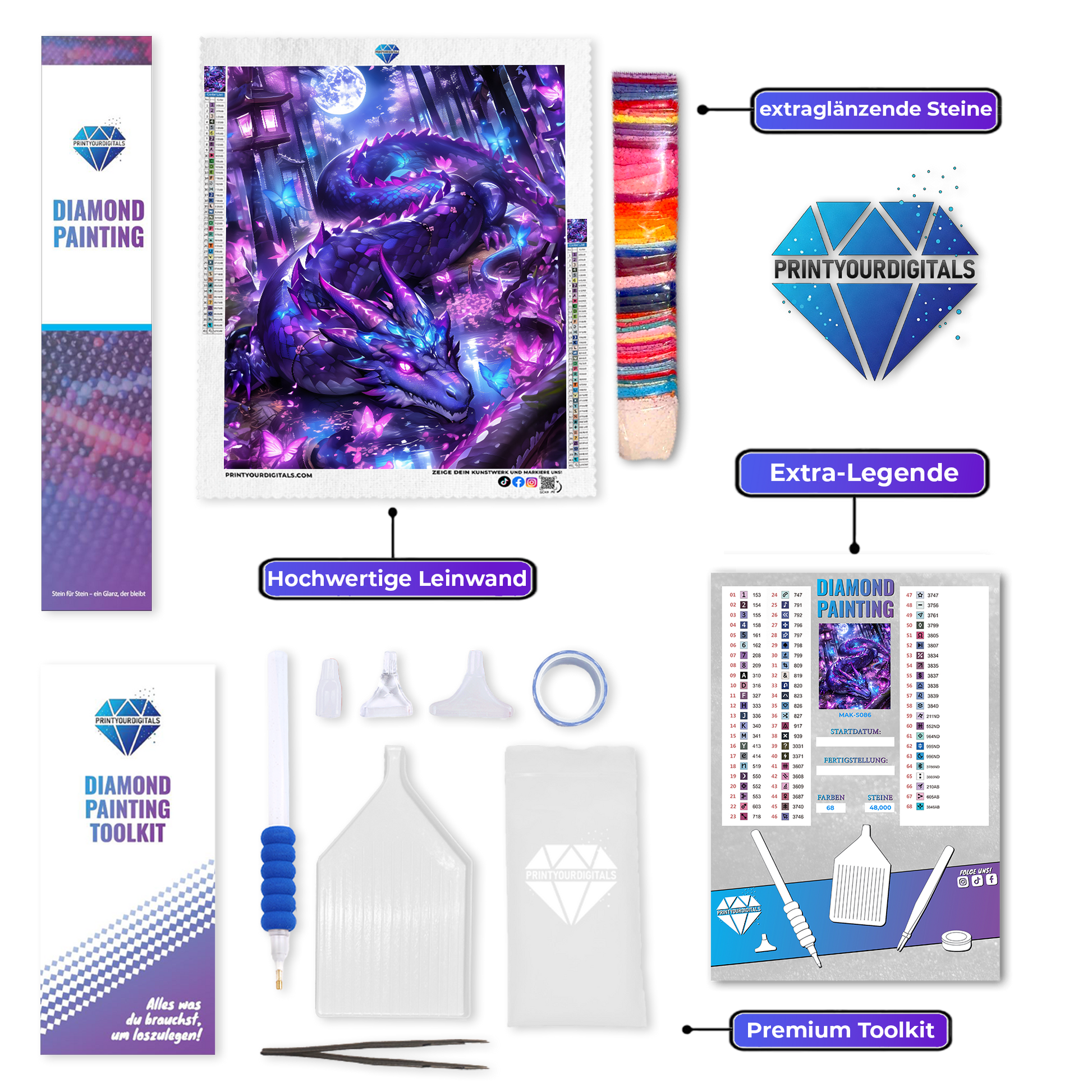 Diamond Painting - Monddrache im Lichterwald