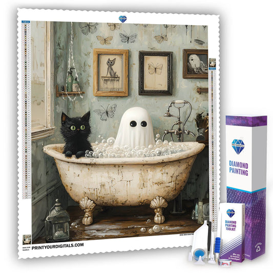 Diamond Painting – Geisterbad und Samtpfote