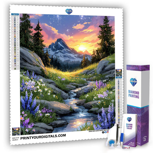 Diamond Painting - Sonnenaufgang im Bergtal