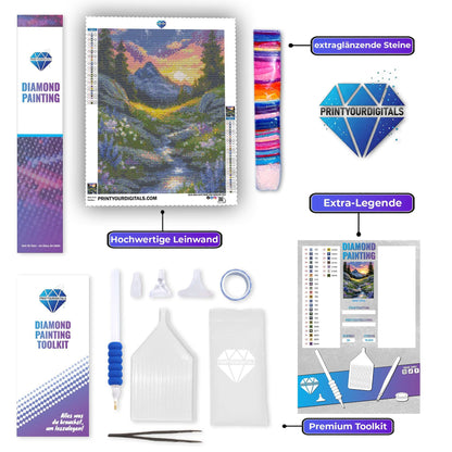 Diamond Painting - Sonnenaufgang im Bergtal