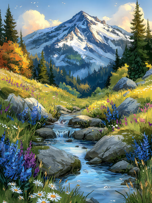 Diamond Painting - Bergbach im Blütental