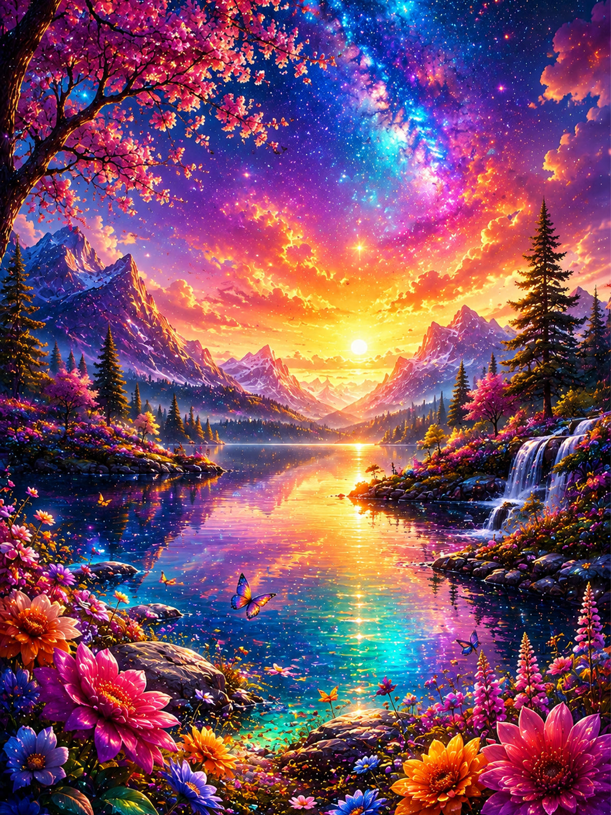 Diamond Painting - Blütensee im Regenbogenlicht