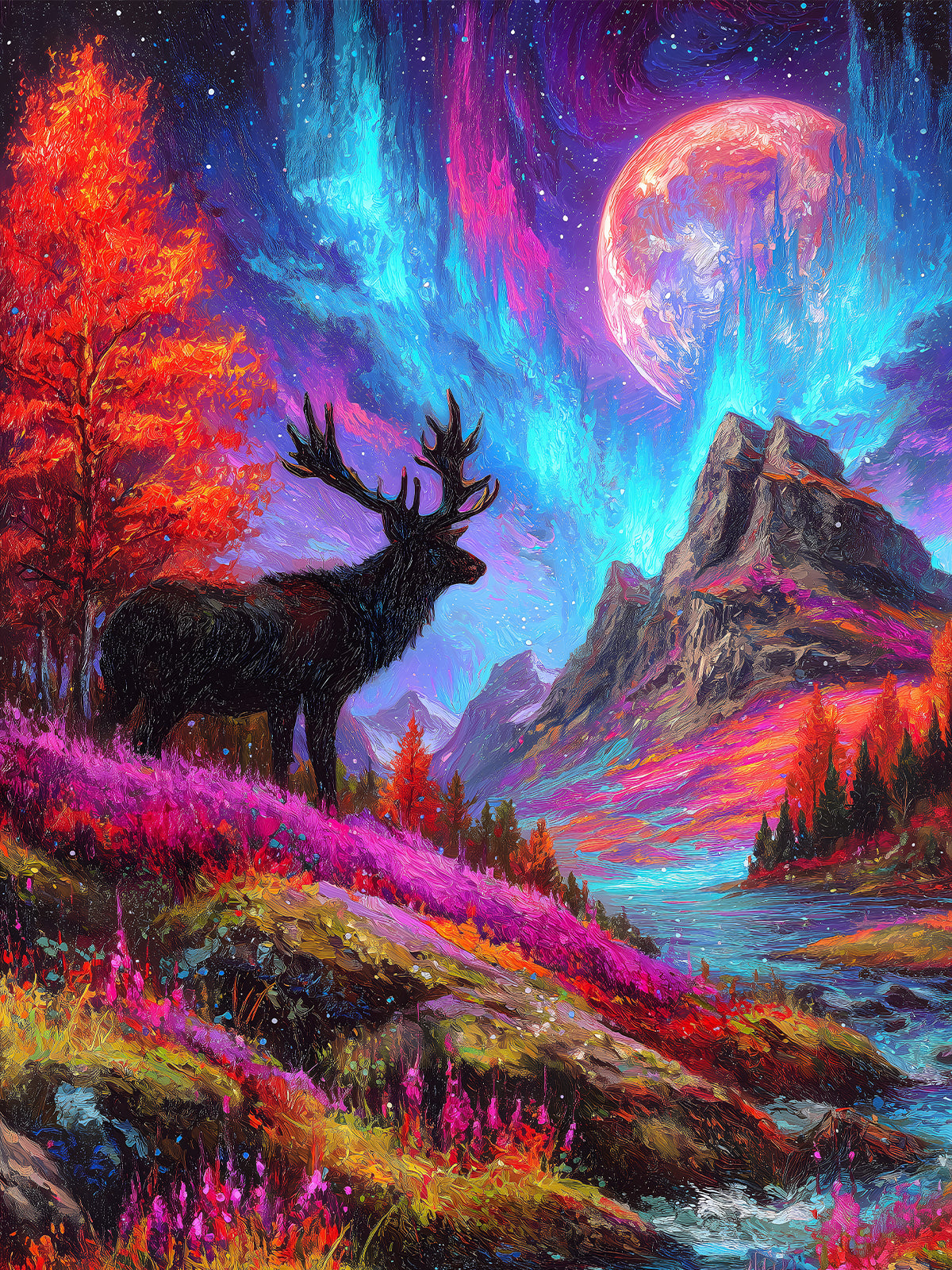 Diamond Painting - Hirsch unter Polarlichtern