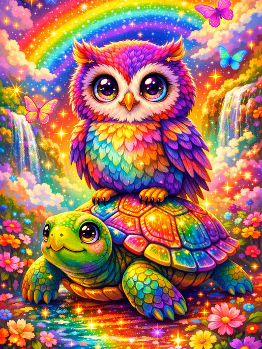 Diamond Painting – Schildkröte und Eule