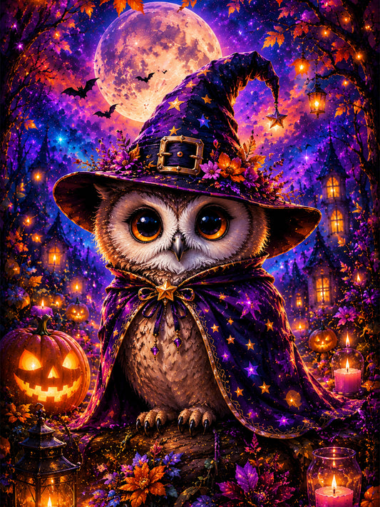 Diamond Painting - Eulenhexe im Halloweenwald
