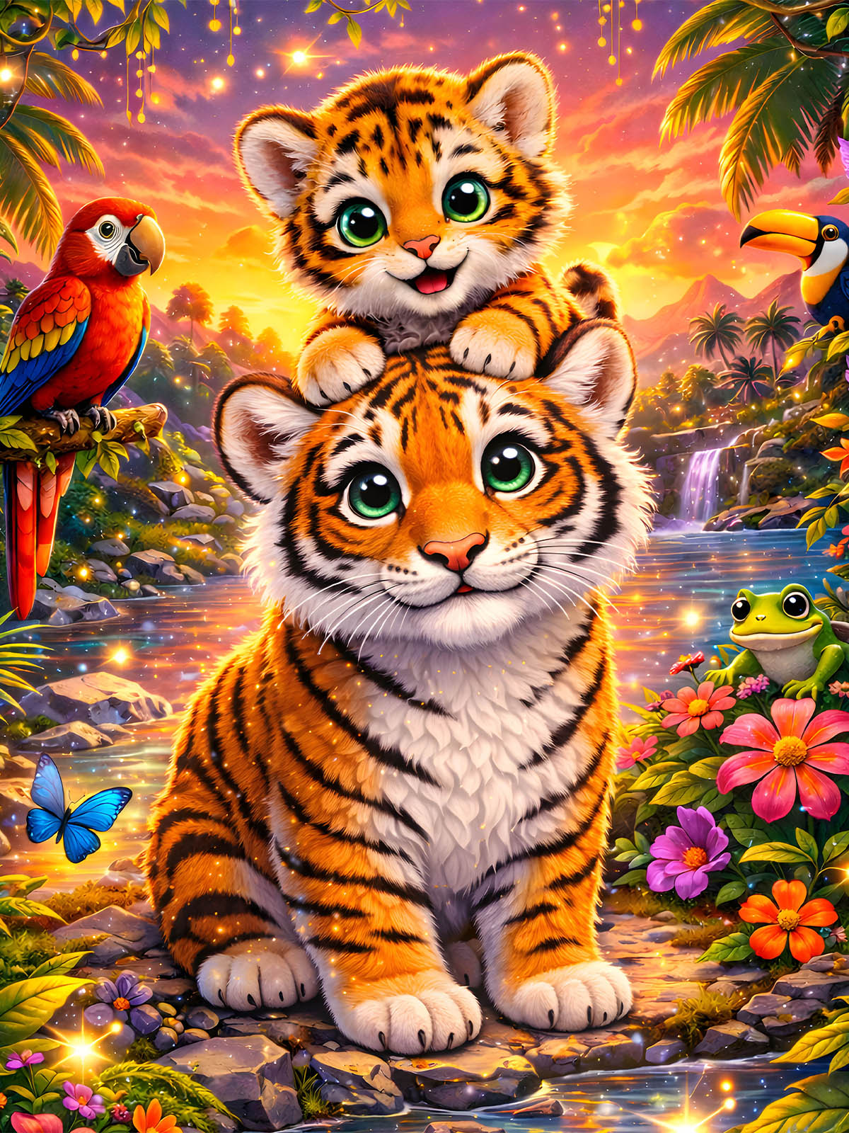 Diamond Painting - Tropische Tigerfamilie