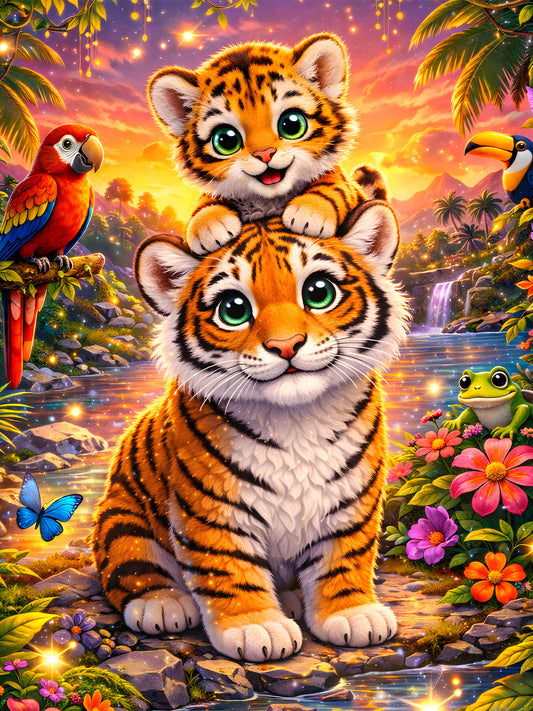 Diamond Painting - Tropische Tigerfamilie