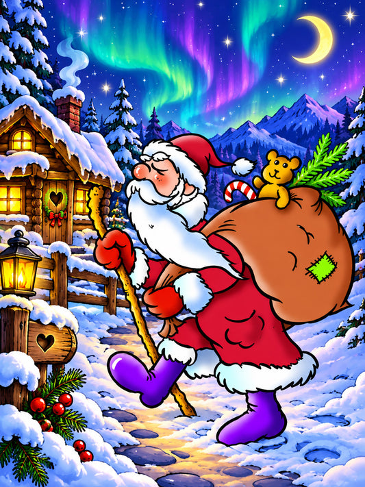 Diamond Painting – Weihnachtsmann auf Wanderschaft