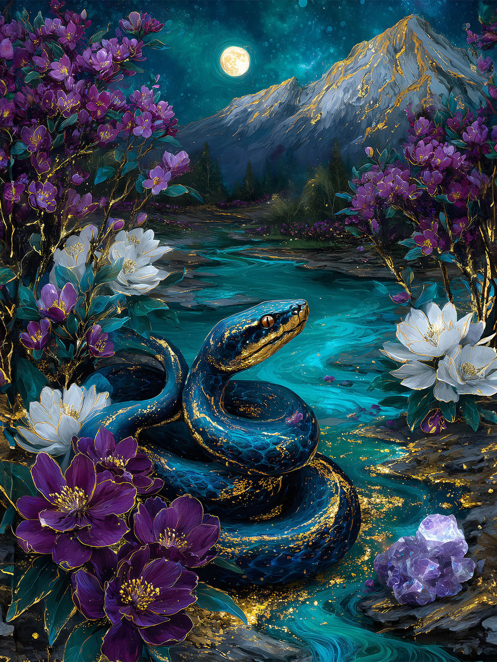 Diamond Painting – Goldene Mondschlange